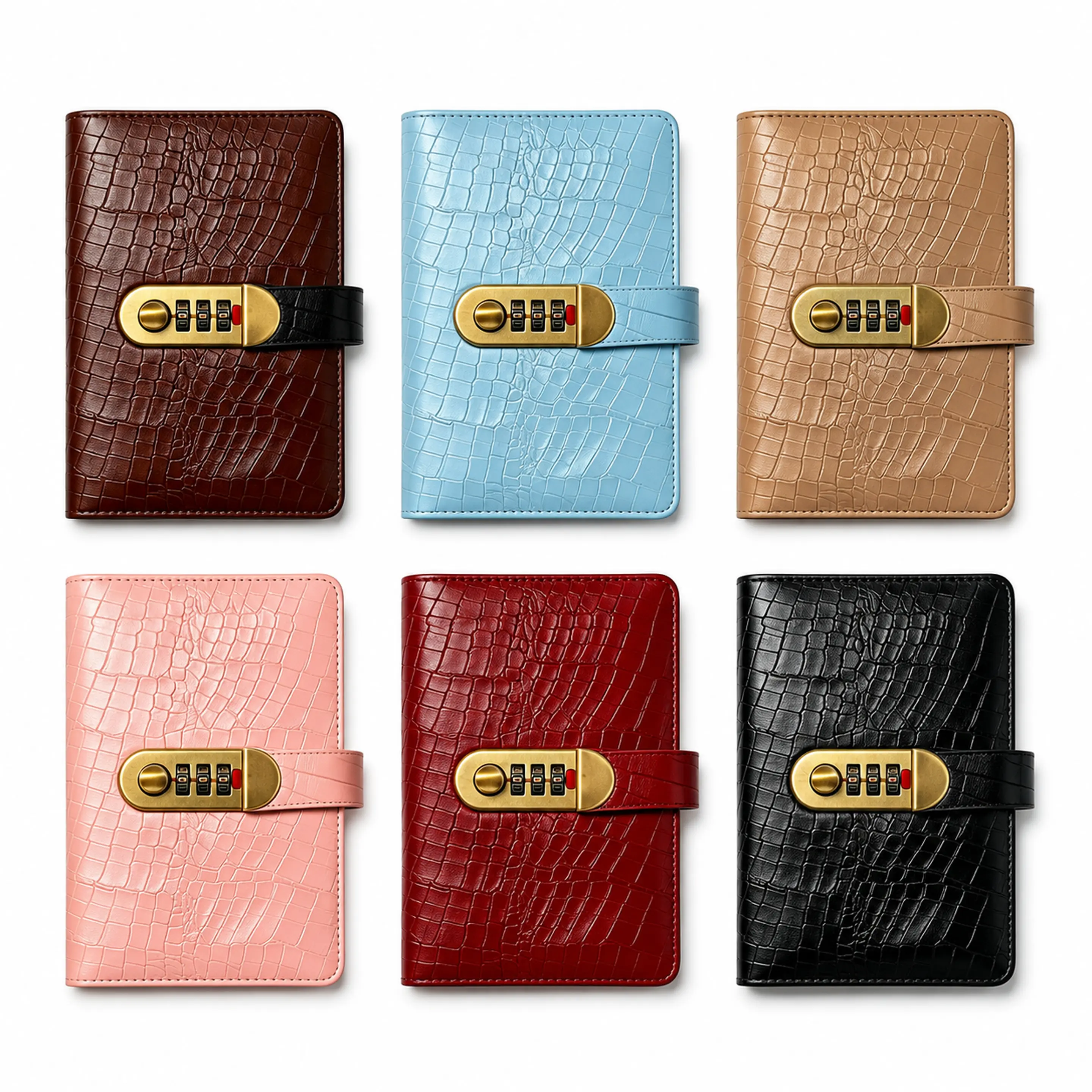 Crocodile Pattern Password Lock Money Saving Binder | Leather Cash Envelope Organizer with Combination Lock for Budgeting & Travel