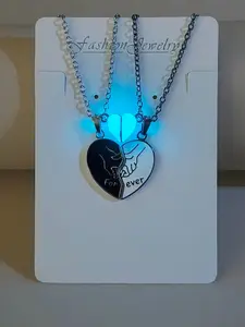 Night Glow Heart Shape Accessories Couple Necklace Set, Heart Shaped Necklace, Heart Design Necklace, Cute We Will Always Be Together Gift Jewelry, 2 Piece Romantic Present
