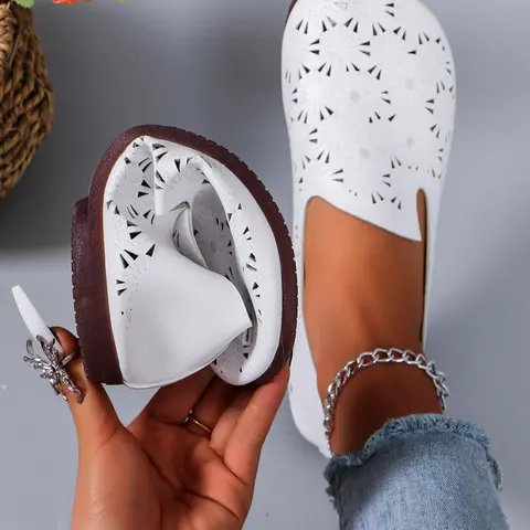 Women's Hollow Out Design Slip on Flats, Casual Comfortable Breathable Flat Shoes for Daily Wear, Lightweight Breathable Shoes for Women & Girls