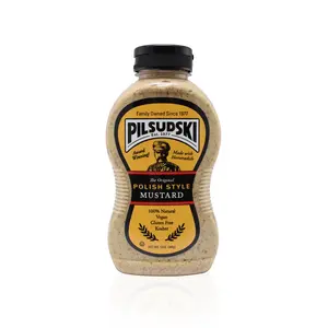 Pilsudski Polish Style Mustard with Horseradish Sweet Flavor Dip 100% Natural Gluten Free Vegan Kosher 12oz Squeeze Bottle