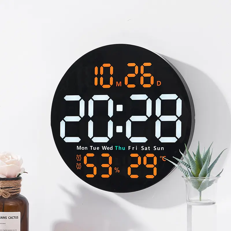 10 Inch Large Screen Digital Wall Clock, Simple Style Living Room Clock with Temperature Humidity Display, Remote Control, Ideal Gift for Parents