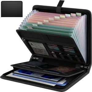 Accordion File Organizer, Portable Expanding File Folder with Waterproof Zipper & Labels, Black 13 Pockets Document Organizer for Important Document Paper Storage