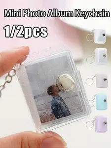 Mini Matte Photo Album Keychain, Portable PVC Card Holder with Transparent Pockets, 16 Pocket 1 Inch Insert ID Photo Album