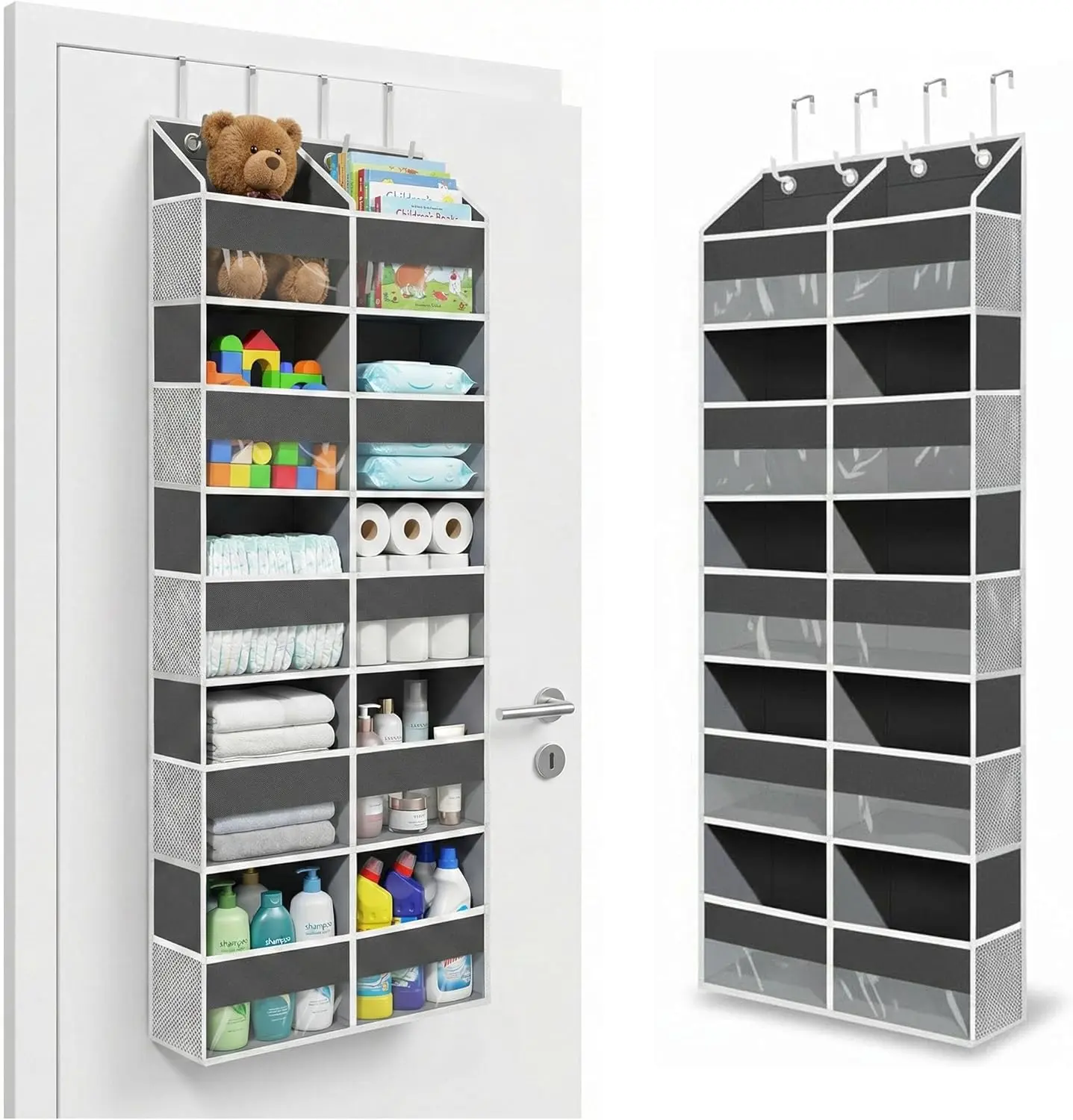 Heavy Duty Over-the-Door Organizer with 6 Large Front Pockets & 10 Side Pockets, Door-Mounted Organizer Storage Bags for Bedroom, Bathroom