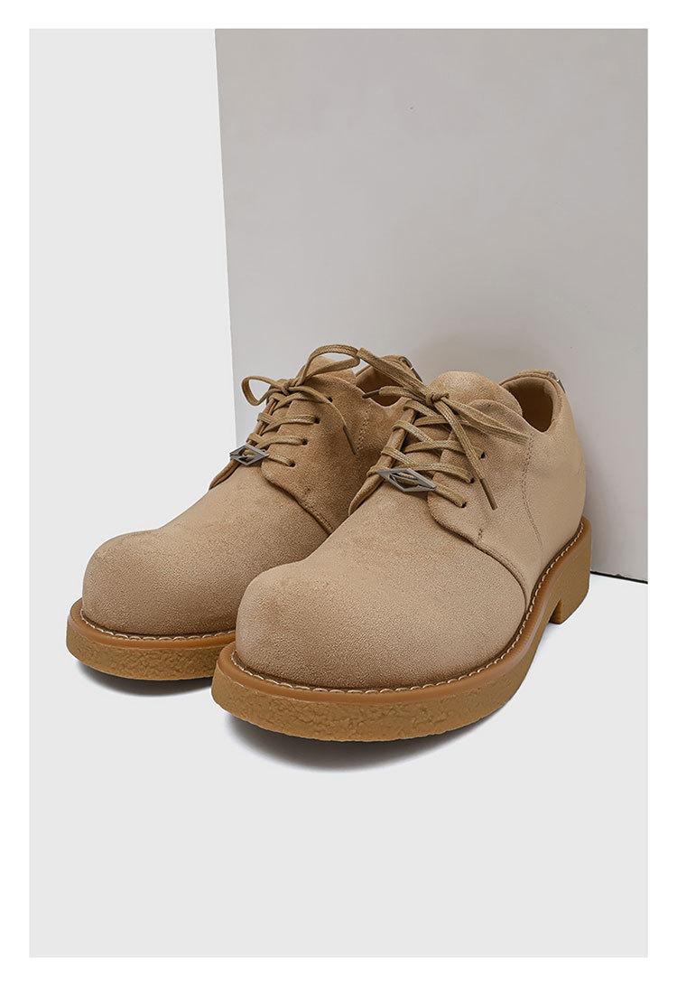 Retro low-top work shoes for men, casual leather shoes with hidden internal lift, new outdoor hiking thick-soled shoes, all-season retro functional casual shoes