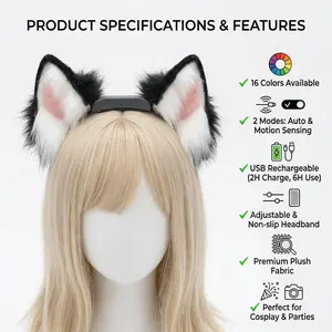 Party Accessories Halloween Christmas Realistic Moving Animal Ear Headband with Touch Control Electric Rechargeable Ears for Anime Convention Cosplay