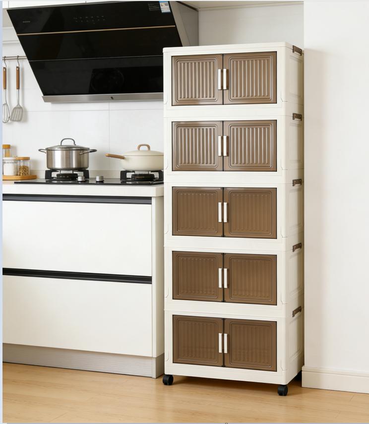 1/5-tier large-capacity foldable, stackable storage cabinet with wheels; collapsible multifunctional storage bins; suitable for any space—bedroom, living room, kitchen, bathroom, garage, wardrobe, warehouse;  shoe rack; room decor. organization organizer