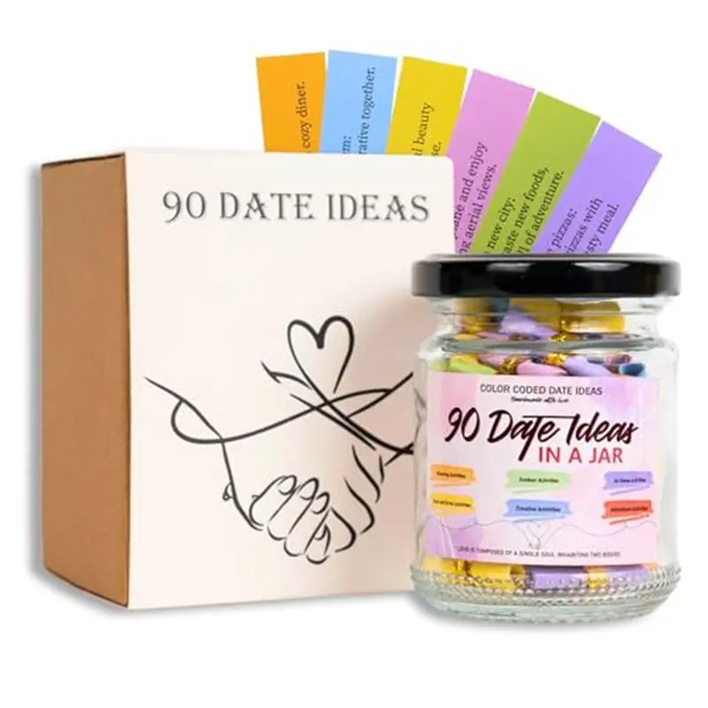 90 Date Ideas In A Jar Date Night Ideas, Color Coded Date Ideas, Valentines Day Gifts For Him, Date Night Ideas, Couples Gifts, Date Night Dice, Scratch Off Date Night Ideas, Couples Games