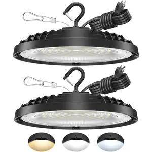 2 Pack 200W UFO LED High Bay Light, Wattage 200W/150W/100W, 3-Color Temperature (3500K/5000K/6500K), 28,000LM, AC100-277V, Dimmable LED Shop Lights Fixture for Warehouse,,