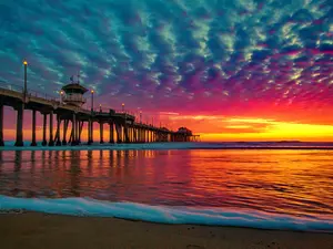 Beach Pier Canvas Print - Genuine Artist Quality Poly Cotton Blend 407 gsm 18 mil Thick with Gloss Finish Scratch Crack Warp Resistant UL Certified GREENGUARD GOLD Ink