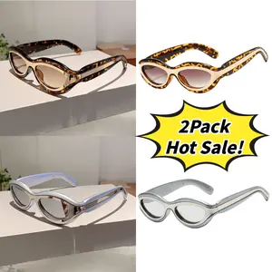 2 Pack Retro Y2K Athletic Street Fashion- Lightweight Polycarbonate Frame And Lenses, Stylish Tortoiseshell Patterned Glasses with Protection, Ideal for Casual Outfits
