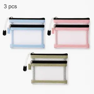 3 PCS Double Layer Transparent Mesh Storage Pouches | Portable Zipper Mini Organizer Bag, See-Through Wallet Holder for Passport, ID Cards, Coins, Keys & Lipstick, Multi-Purpose Everyday Carry & Travel Small Sundries Storage Accessory