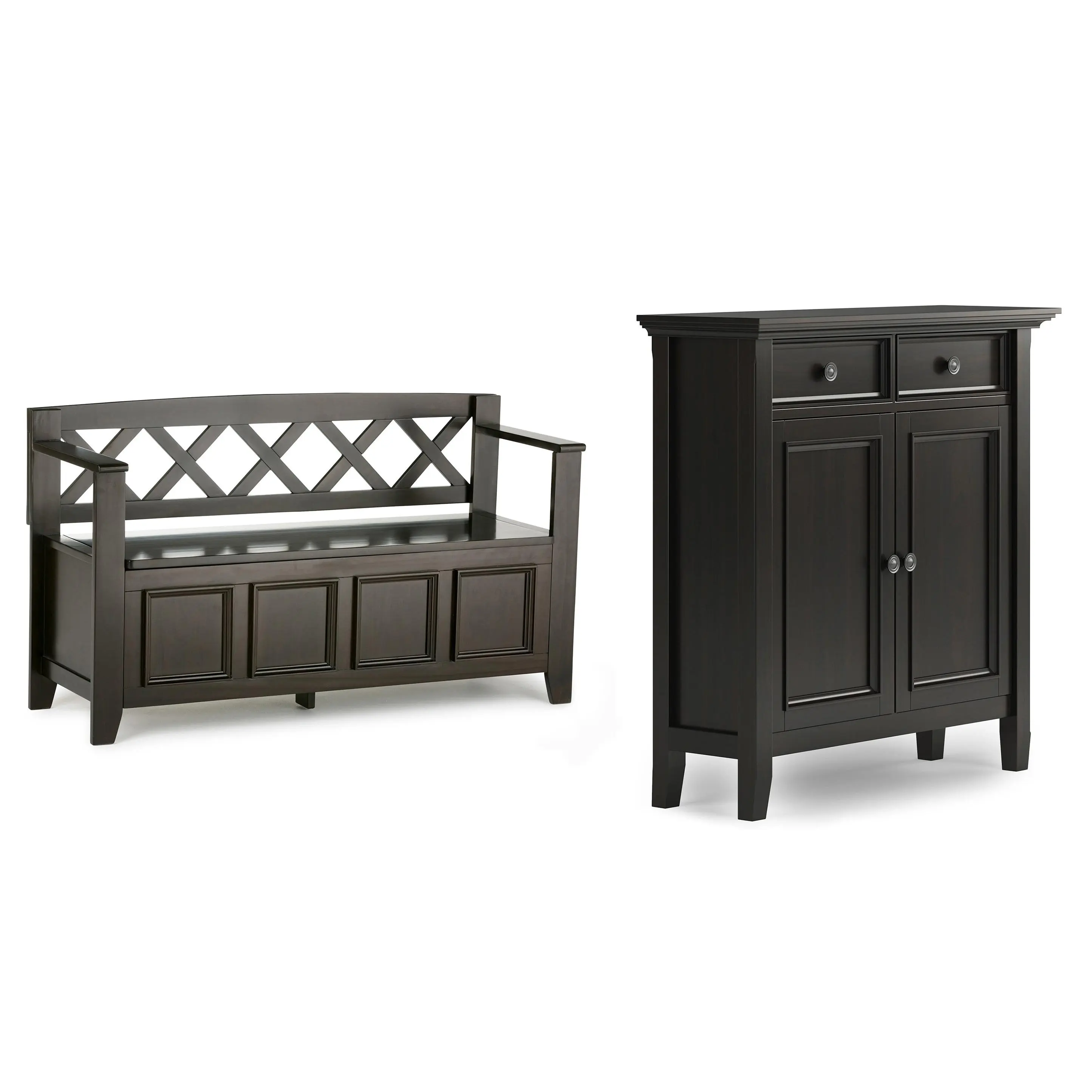 Amherst Apartment Size Adjustable Solid Wood Storage Bench - 48-in Bench, Adjustable Shelves Cabinet (12"d x 36"w x 36"h), Handcrafted Library Frame, Square Fronts, Tapered Legs, Transitional Style, Assembly Required, Easy Returns