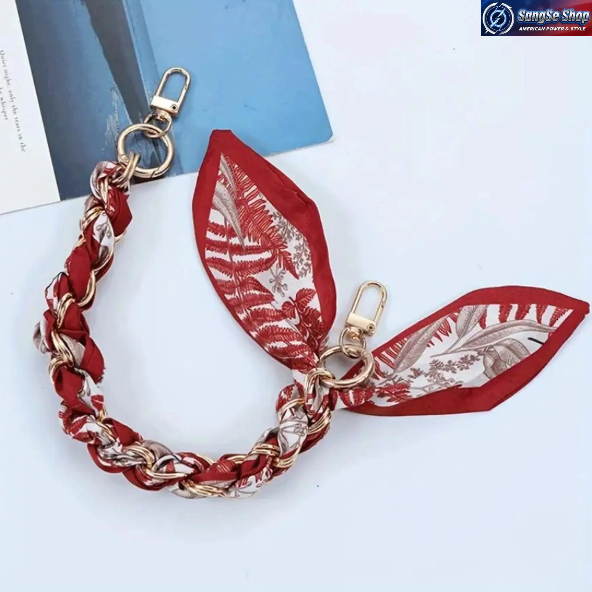Women’s Red Floral Weave Neck Scarf - Polyester-Spandex Blend Handwoven with Gold Clasp, Versatile Accessory for Daily Outfits, Travel, Enhancing Bags, DIY Bag Accessory, Secure Fastening, Elegant Design, Spandex Diy Bag Accessories
