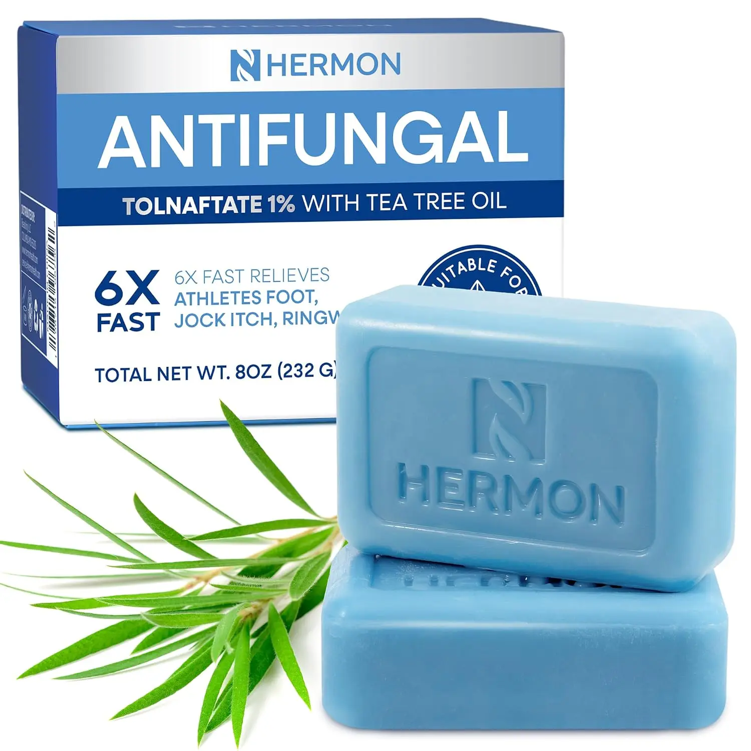Hermon Tea Tree Oil Antifungal Soap Bar - Soothing Care & Itch Relief for Ringworm, Jock Itch - Body & Face Wash (1-Pack, 2 Original Bars)