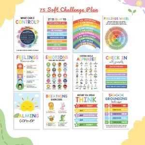 12 Calming Corner Classroom Posters  - Feelings Wheel Chart & Emotions Poster For Kids, Calm Down Corner Supplies For Therapy Office Decor, Mental Health Wall Decorations For Preschool