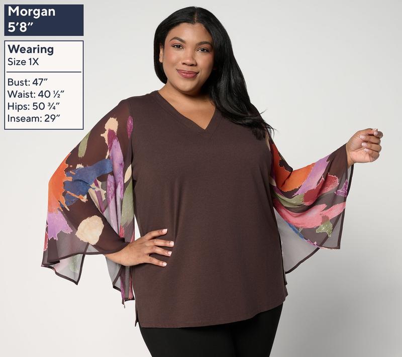 Brandis Dress Out Loud Autumn Abstract Breezey Sleeve V-Neck Top