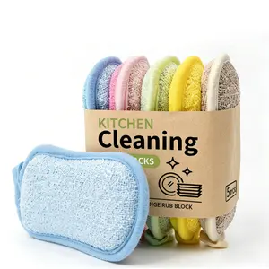 Kitchen Cleaning Sponges 5 Pack, Double Sided Non Scratch Scrub Sponges, Ultra Fine Fiber & Stainless Steel Wire, Super Thick Compressed Dish Sponges with Hanging Rope, Multi-color with zoned use: ideal for kitchen, sinks, pots, and pans.