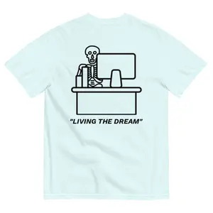"Living The Dream" Short Sleeve T-Shirt (Chambray) Relaxed Fit Cotton Fabric daily men shirts  men