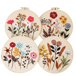 4pcs Embroidery Kit with Floral Pattern And Instructions Hoops Floss Threads Needles, 3 Pack Cross Stitch Kits Embroidery Starter Kit Hand Embroidery Kit for Beginners