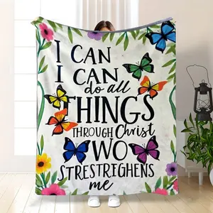 Christian Fleece Blanket with Bible Verse "I Can Do All Things Through Christ" - Soft Flannel Bedspread Suitable for Bed or Couch, Inspirational Gift for Believers, All-Season Cozy Throw, Machine Washable Philippians 4:13