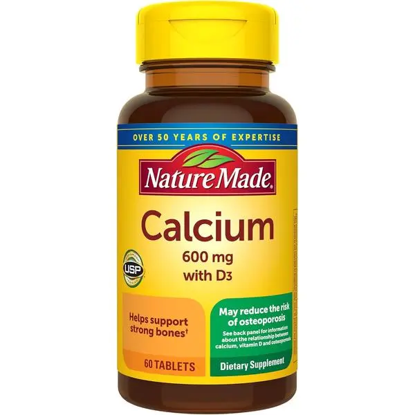 Nature Made Calcium 600 mg with Vitamin D3 for Bone Support, 60 Tablets