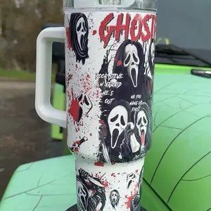 Ghostface Tumbler 40oz Stainless Steel Handmade Lid Straw Bottle Drinkware Water Bottles Cup Mug Portable Bottled Washable Reusable Insulated Flasks Travel Trending Horror Movies Scary
