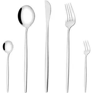 Mirror Modern Flatware Set for 4, 20-Piece Stainless Steel Silverware Set, LaienLife Unique Utensils with Long Forks Spoons and Knives Sets, Great for Home and Restaurant, Dishwasher Safe - Silver
