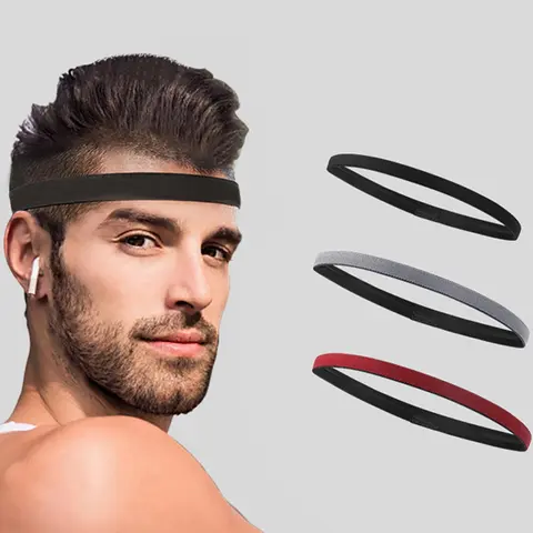 3pcs Men's Summer 2024 Simple Plain Silicone Non-slip Elastic Sports Sweat Wicking Headband, Simple High Stretch Sporty Hair Band for Outdoor Workout Sports Headbands