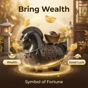 Magical Color Changing Horse Tea Pet Resin Gray to White Transformation for Tea Lovers Resin Horse Statue with Golden Ingots & Saddle Details Symbols of Wealth Drawn from Climate