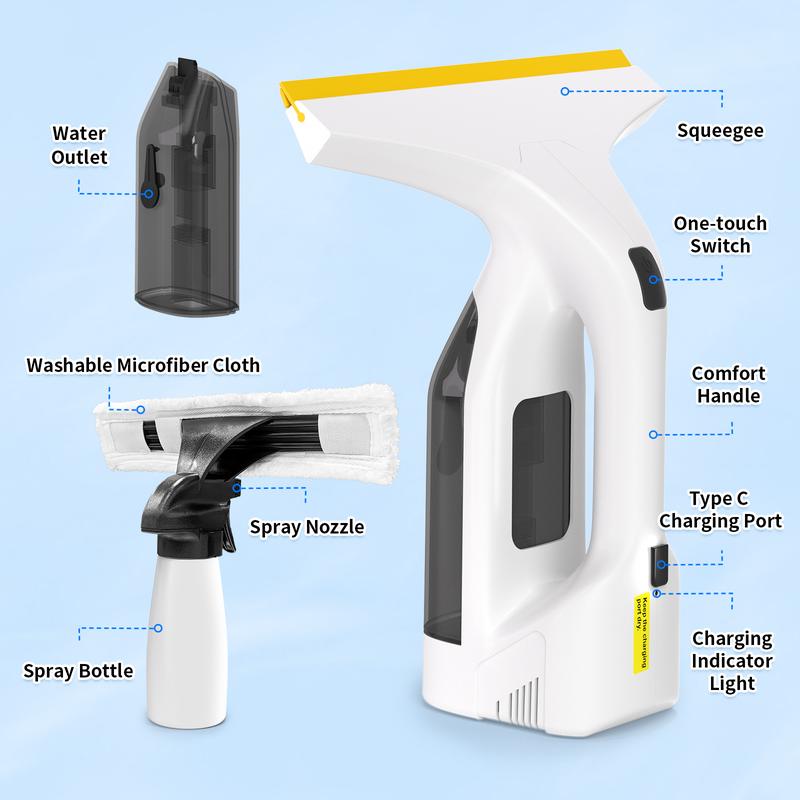 Cordless Window Vacuum Cleaner, Window Cleaner Squeegee Tool Set, Electric Windown Spray Cleaning Tool with 11 inch Squeegee Blade, 2000mAh Battery – Perfect for Showers, Mirrors, Glass, Countertops & Tiles