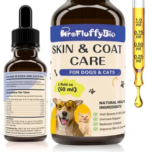 ProFluffyBio Herbal Skin & Coat Care Drops for Dogs & Cats - Pet Healthcare Supplement, Supports Healthy Fur & Skin, 2 fl oz (60ml)