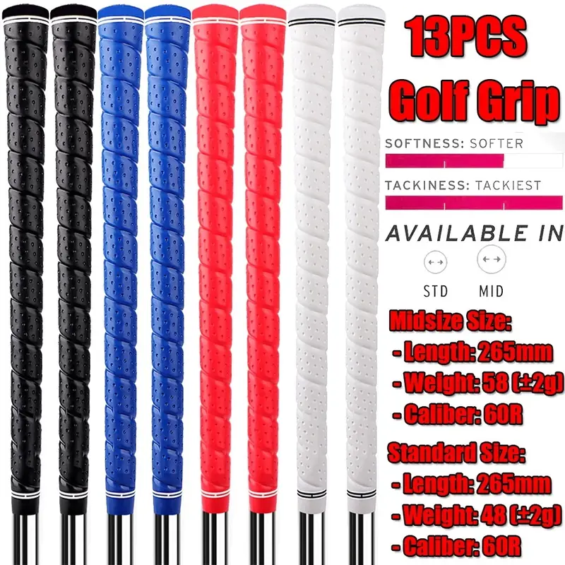 13PCS Golf Grips Tour Wrap Golf Club Grip Rubber Anti-Slip Standard Midsize Grip