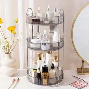 High-Quality 360 Rotating - Adjustable Multi-Layer Cosmetic Storage Rack, Large Capacity, Transparent PET - Perfect for Bathroom & Kitchen, Beauty Organizer