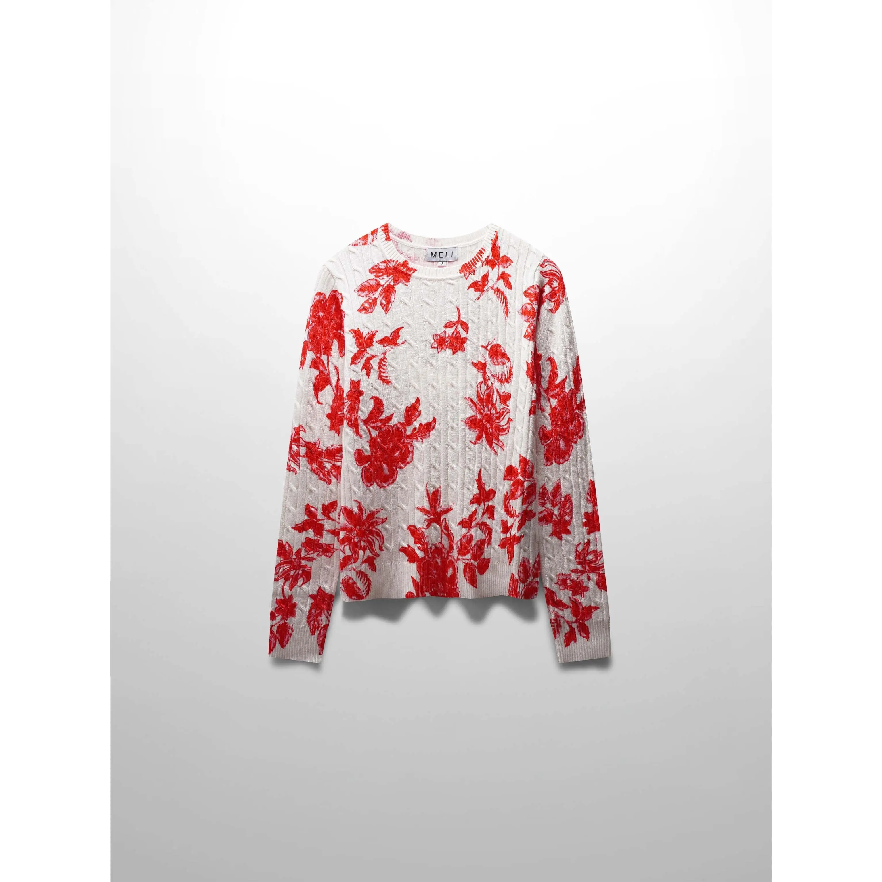 Printed Cable Knit Sweater- Salmon Floral