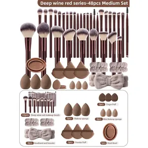 48-piece Makeup Sponge Set Includes 32 Soft-bristle Makeup Brushes,3 Beauty Eggs,Makeup Sponges Suitable for Liquid Makeup,3 Triangular Loose Powder Puffs,3 Finger Puffs,3 Mini Puffs,1 Headband, 2 Face Wash Wrist Straps, and 1 Makeup Brush Cleaning Tool.,