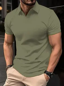 Men's versatile summer polo Shirts with a collar, short sleeves, made of waffle fabric, fits snugly without being stuffy. It looks great with any kind of pants and is suitable for casual wear, commuting, and dates.