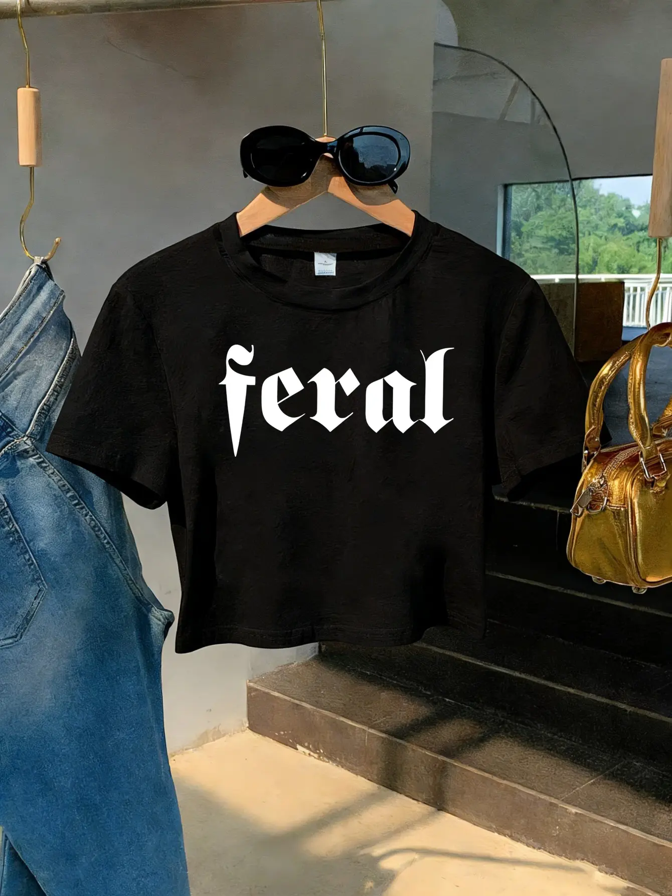 Trendy Feral Y2K Tee  - American Lolita Fun Print Top, Casual American Style Lolita Undershirt
