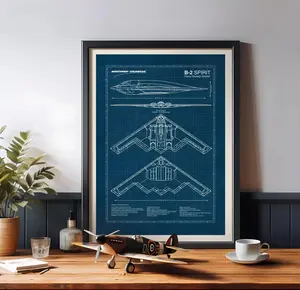 [NO FRAME] B-2 Spirit Bomber Blueprint Art: Military Aviation Poster - America - Western - Mountain - Unframed Wall art - Gift for Men and Women - MADE IN USA Poster