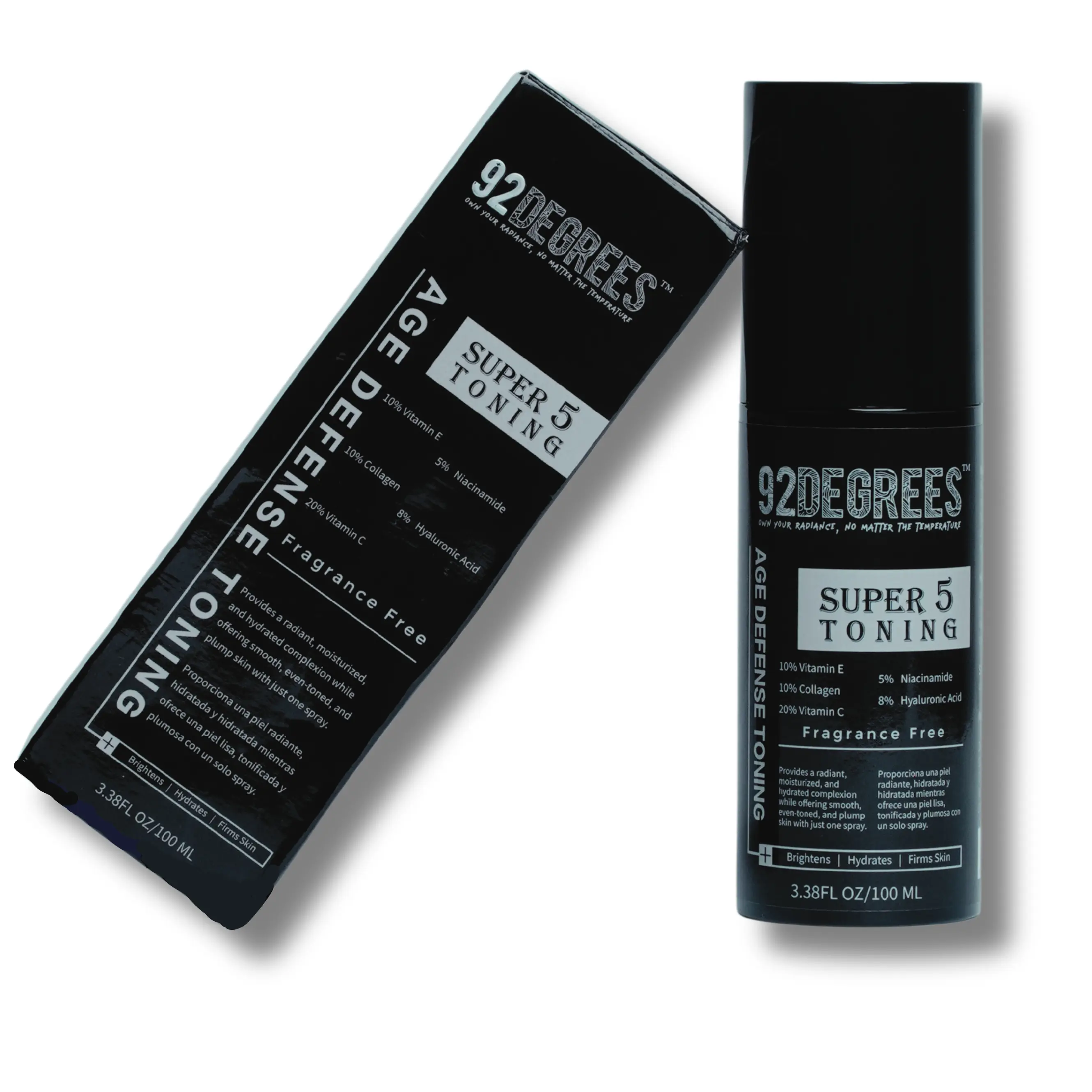 92DEGREES Super 5 Anti-Aging Toner with Hyaluronic Acid, Vitamin C, Collagen – Brightens, Hydrates & Firms Skin – 3.38 fl oz.
