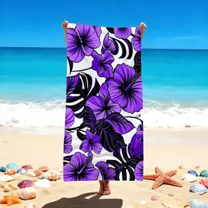 1 Pc Beach Towel, Swim Towels with Vibrant Purple Floral Design, Ideal for Beach and Pool Use, Large Beach Blanket, Bold Hibiscus Pattern, Perfect Summer Accessory for Sunbathing and Swimming, Seaside Essentials, Tropical Vibes with Ocean Colors
