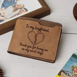 To My Boyfriend Thanks For Loving Me Wallet Engraved, Leather Wallets, Personalized Mens Gifts for Husband from Wife, Custom Wallet for Man, Boyfriend, Fiance, Anniversary Christmas gift for Him
