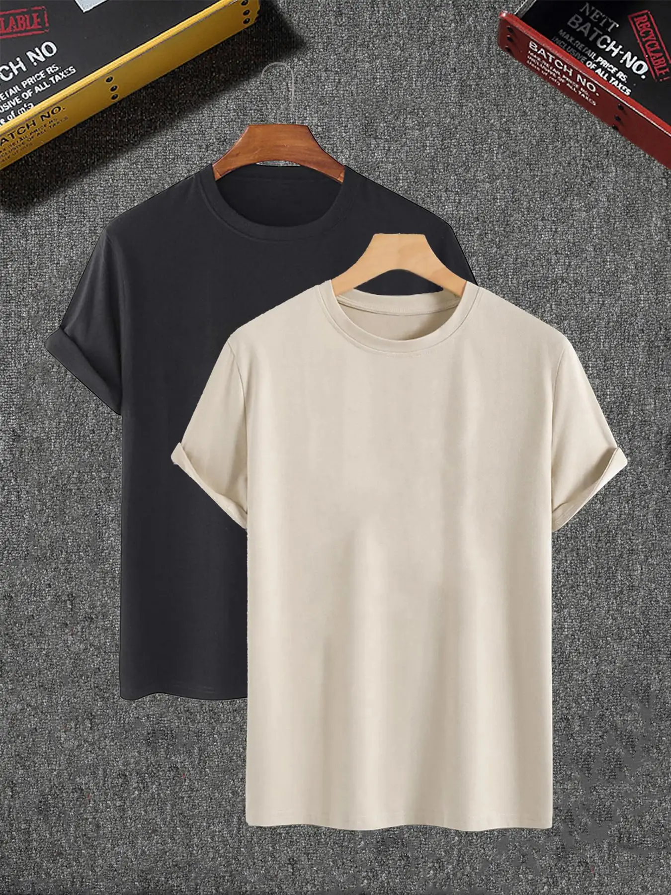 Men's 2pcs Solid Round Neck Tee, Regular Fit Casual Short Sleeve Crew Neck T-Shirt for Daily Wear, Casual Soft Comfy Top for All Seasons
