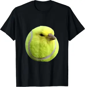 100% Cotton Tennis Bird Meme Round Budgie Tennis Ball T-Shirt