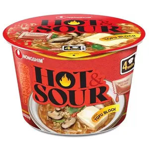 Nongshim Premium Hot & Sour Big Bowl, 3.56 Ounce (Pack of 6) Seasoned Sauce Packet with Tofu Block, Spicy and Sour Flavor, Chewy & Thin Noodles, Ramyun Noodles
