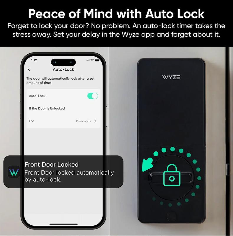 Wyze Lock Bolt v2 — Fingerprint Keyless Security Lock, Smart Wi-Fi + Bluetooth Deadbolt Replacement, IPX5 Weatherproof, Auto-Lock, Smartphone Control, Keypad