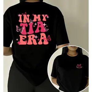"In My Tia Era" Retro Y2K Graphic Tee for Women, Black Oversized Top, Aunt Life & Casual Gift T-Shirt