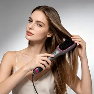 3 in 1 Hair Dryer Brush Straightener 1200W Negative Ionic Hot Air Brush One Step Blow Dryer and Styler for Straightening Drying Smoothing (Gray)