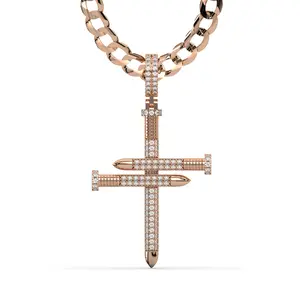 Men's VVS Lab Diamond Customizable Rose Nail Gold Cross Necklace Pendant