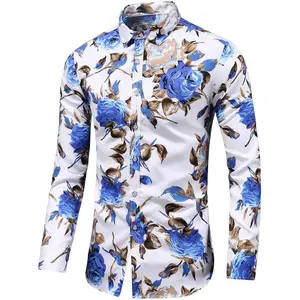 Men's Slim fit Floral Printed Beach Hawaiian Button-Down Dress Shirt